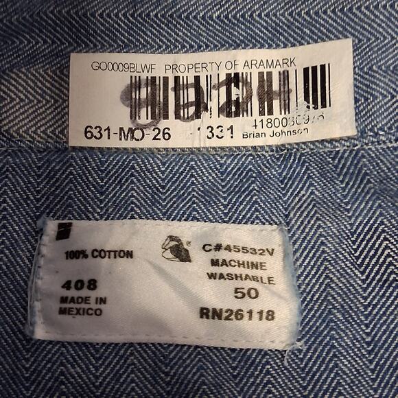 Vtg Aramark Durable Press Overalls Men's 50 Regular Blue White Herringbone 2 - Picture 7 of 7